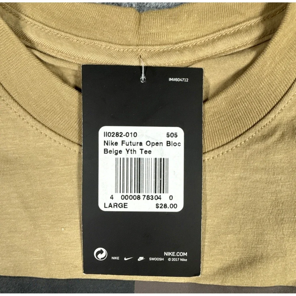 Nike Futura Youth Large Open Bloc Beige Youth Tee Shirt NWT